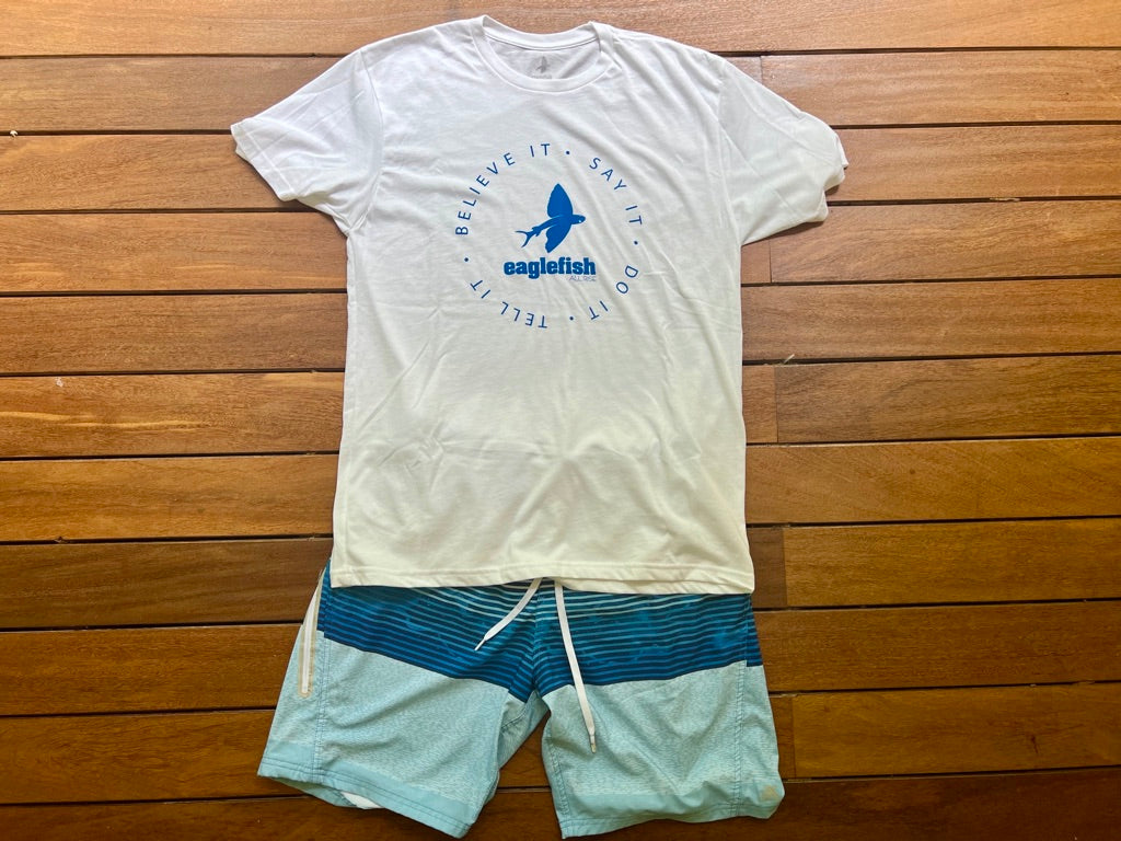 Joshua 1:8 Short Sleeve T-Shirt: White/ Blue