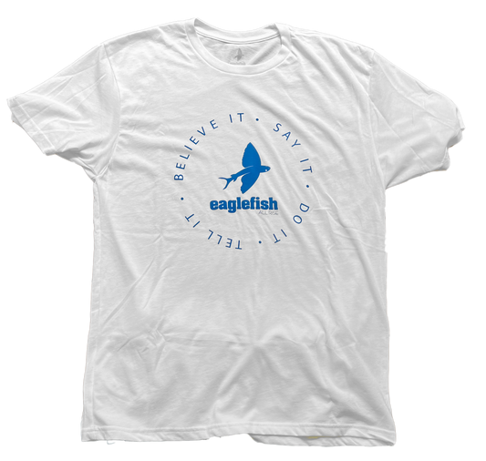 Joshua 1:8 Short Sleeve T-Shirt: White/ Blue